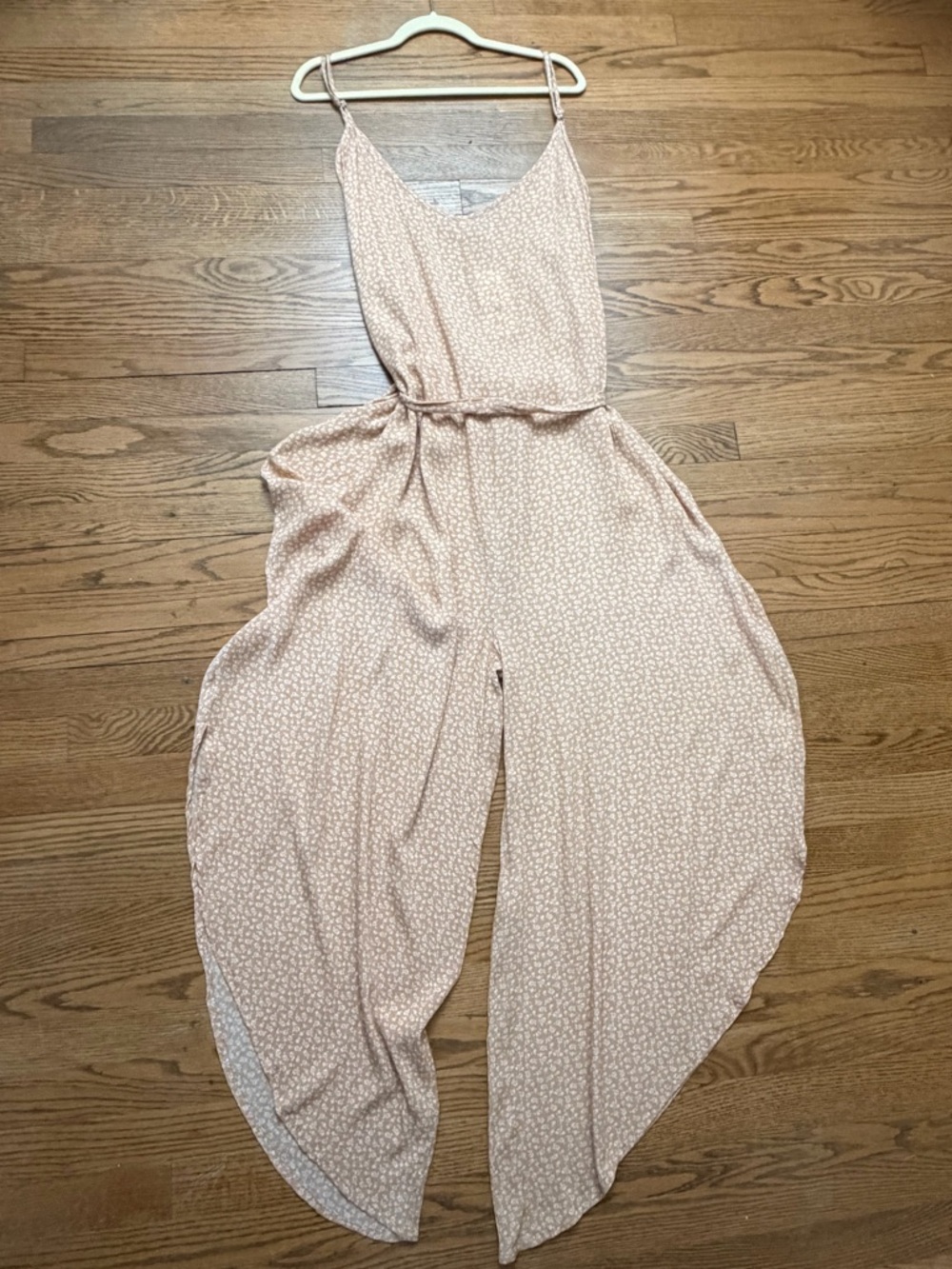 Rewash Nude Floral Jumpsuit 2X Wide Leg Tie Waist Sleeveless Romper